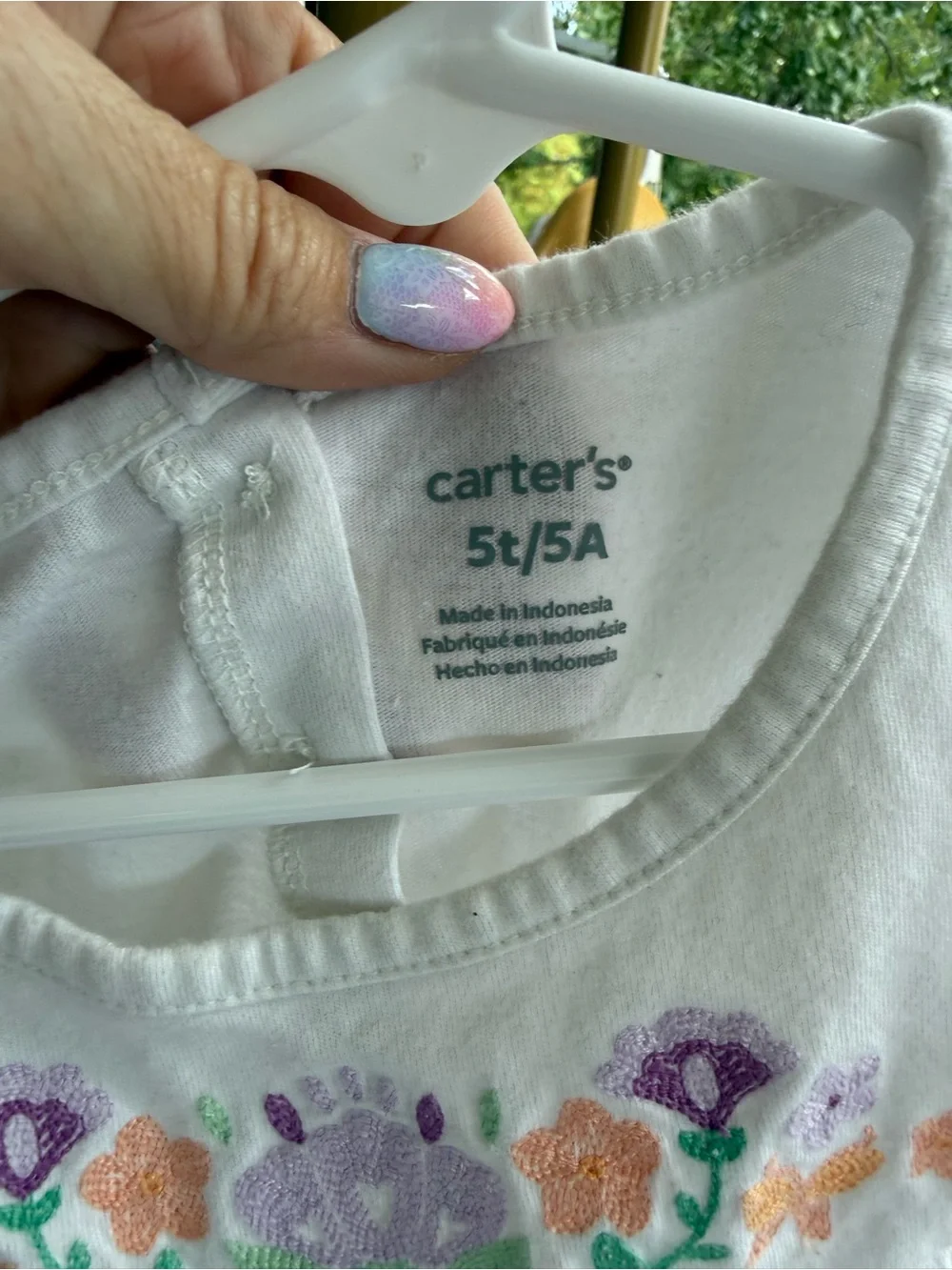 Carter's White Tee with Pastel Floral Embroidery Size 5T